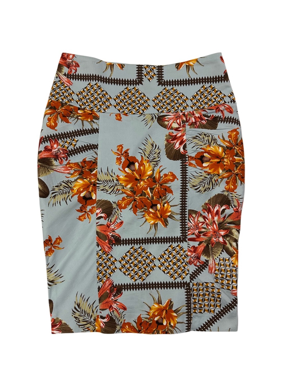 River Island Floral Patchwork Pencil Skirt in Pale Blue and Orange Floral